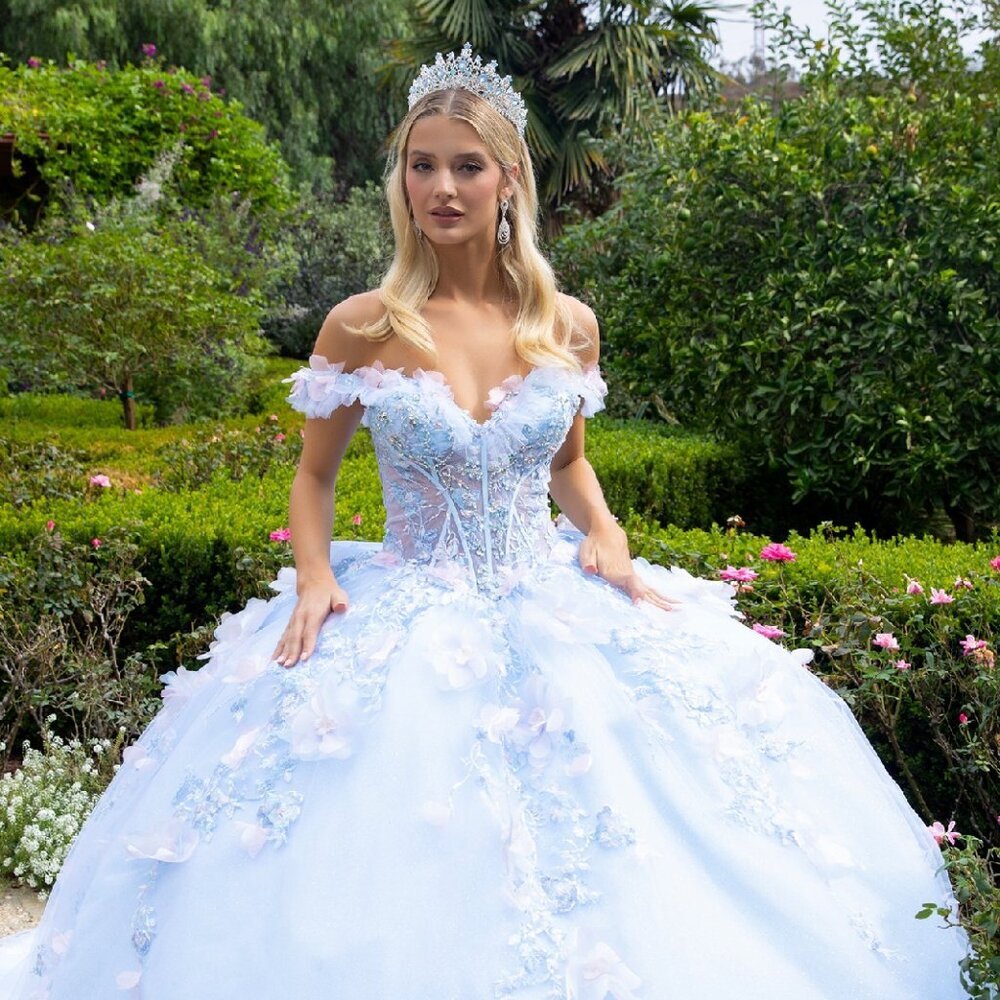 New Formal Floral Prom Long Tulle Gown w/ Lace up Back & Back Ribbon GL3555